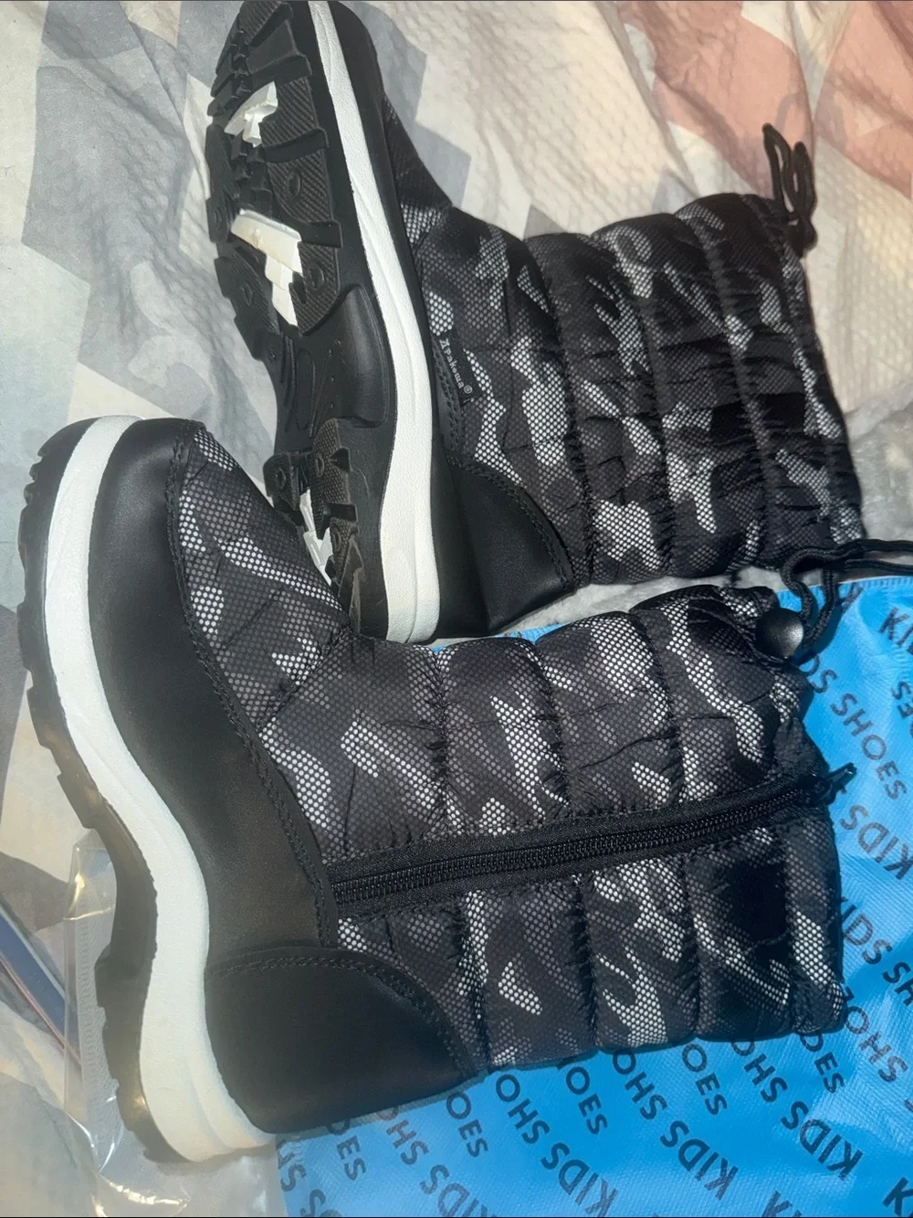 Kids Waterproof Snow Boots - Black Camo